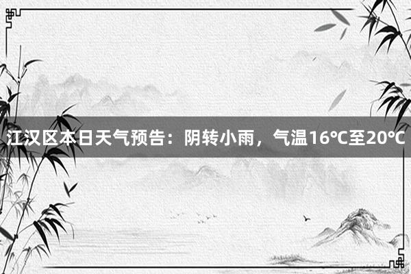 江汉区本日天气预告：阴转小雨，气温16℃至20℃